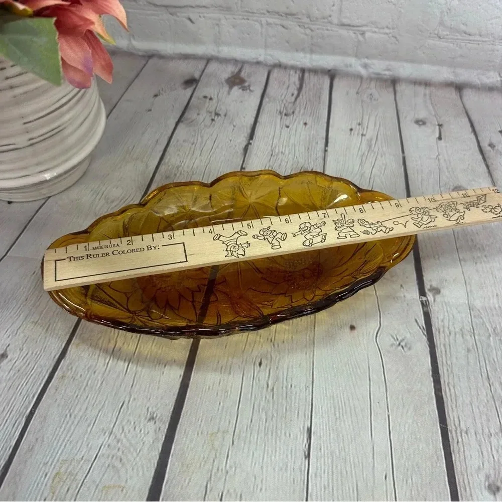 vintage indiana glass lily pons amber relish Dish cottagecore